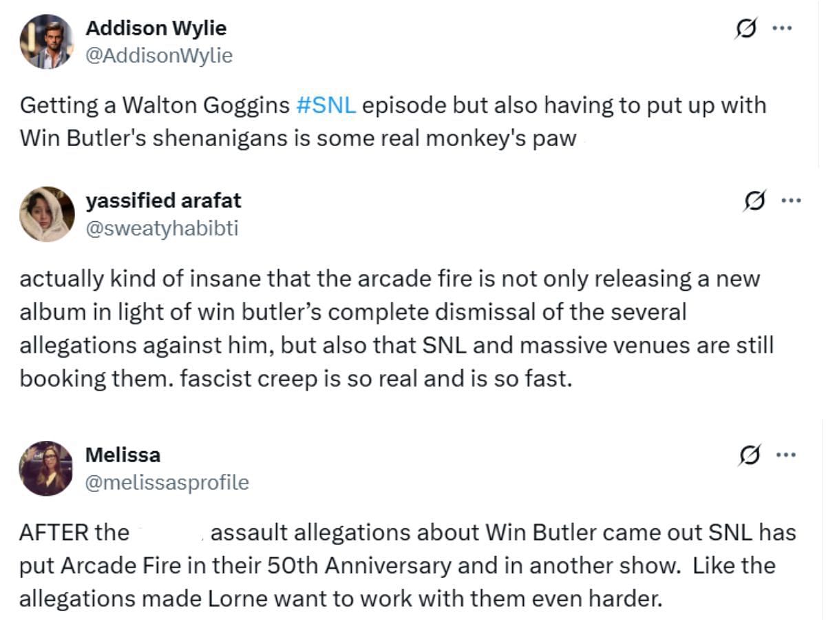 Netizens express discontent over Arcade Fire's SNL appearance (Image via X)